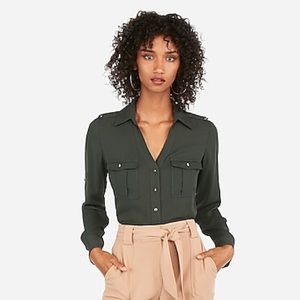 Express Dark Green Slim Fit Military Portofino Top